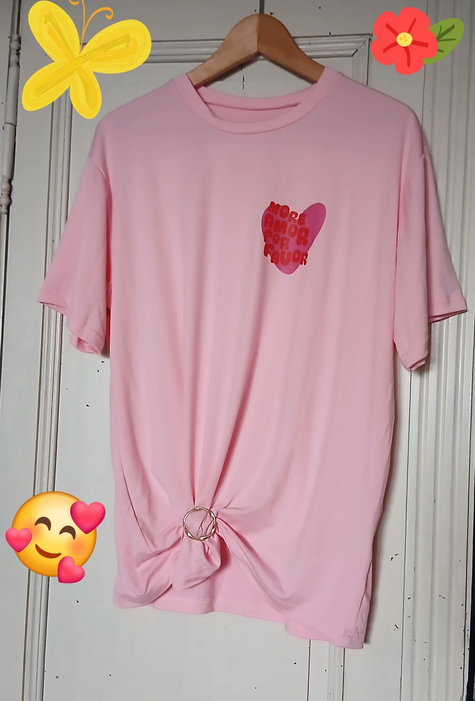 -shirt rose avec boucle et imprimé More Amor Por Favor - Taille XXL